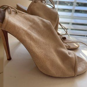 Aquazurra Mayfair Beige Suede Sandals Heels Size 37